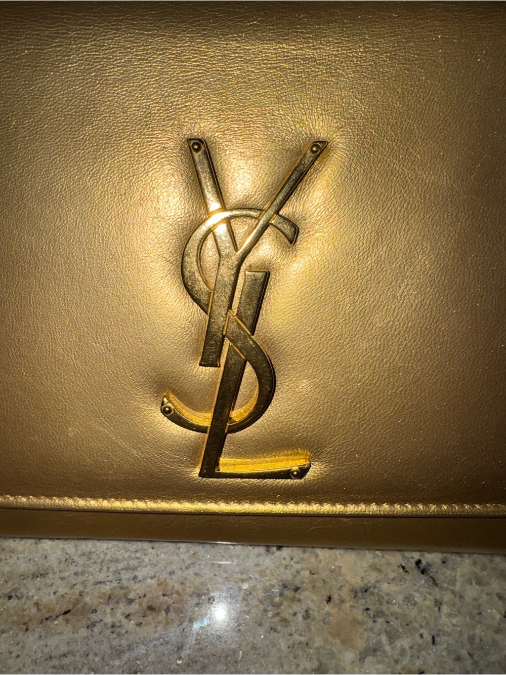 Saint Laurent Metallic Gold Leather YSL Logo Clutch - Picture 3 of 12